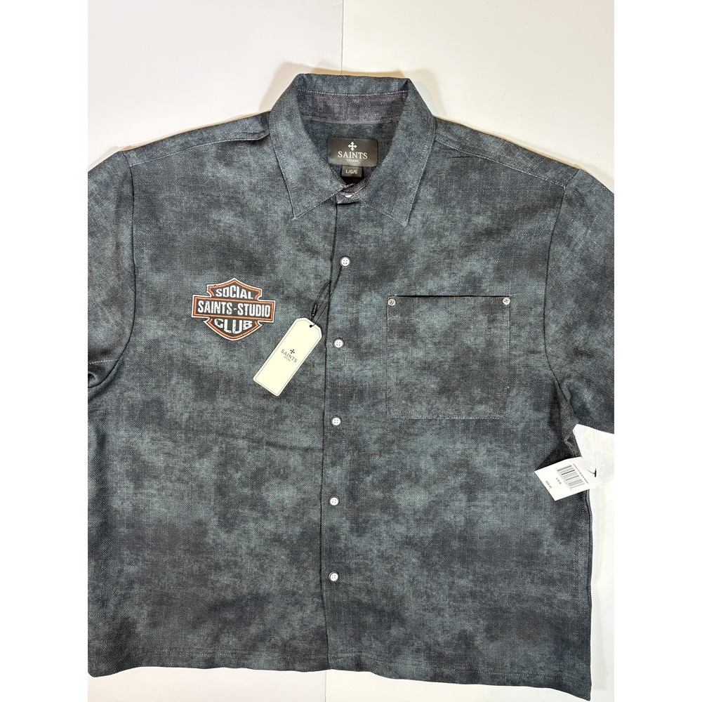 Saints Studio Mens Large Graphic Button-Up Shirt Social Club World Tour - Gray